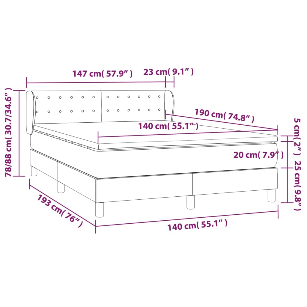Boxspringbett mit Matratze Rosa 140x190 cm Samt