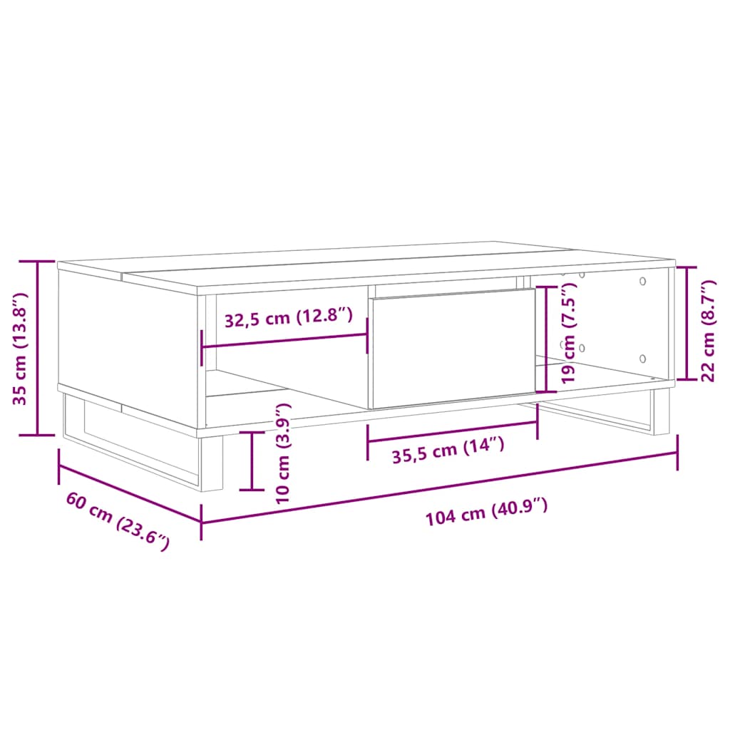 Couchtisch Braun Eichen-Optik 104x60x35 cm Holzwerkstoff