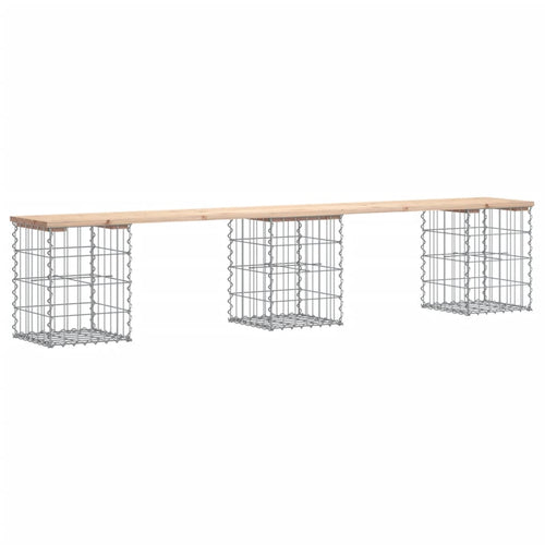 Gartenbank aus Gabionen 203x31x42 cm Massivholz Kiefer