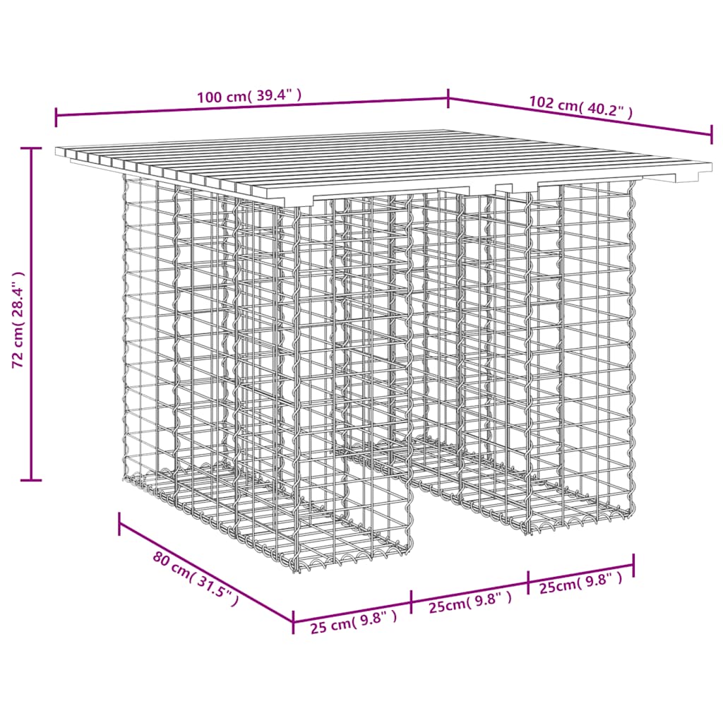 Gartentisch aus Gabionen 100x102x72 cm Massivholz Kiefer