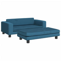 Kindersofa mit Hocker Blau 100x50x30 cm Samt