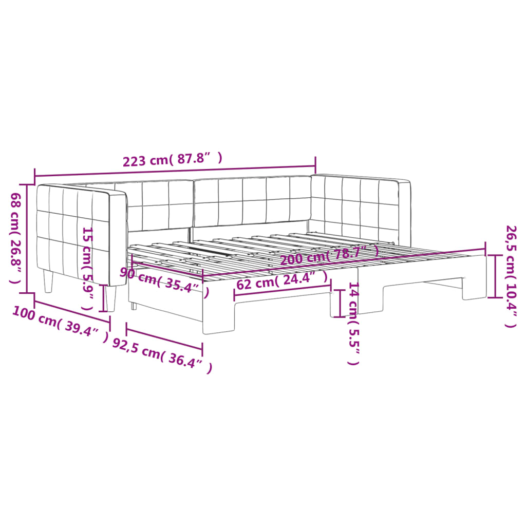 Tagesbett Ausziehbar Schwarz 90x200 cm Samt