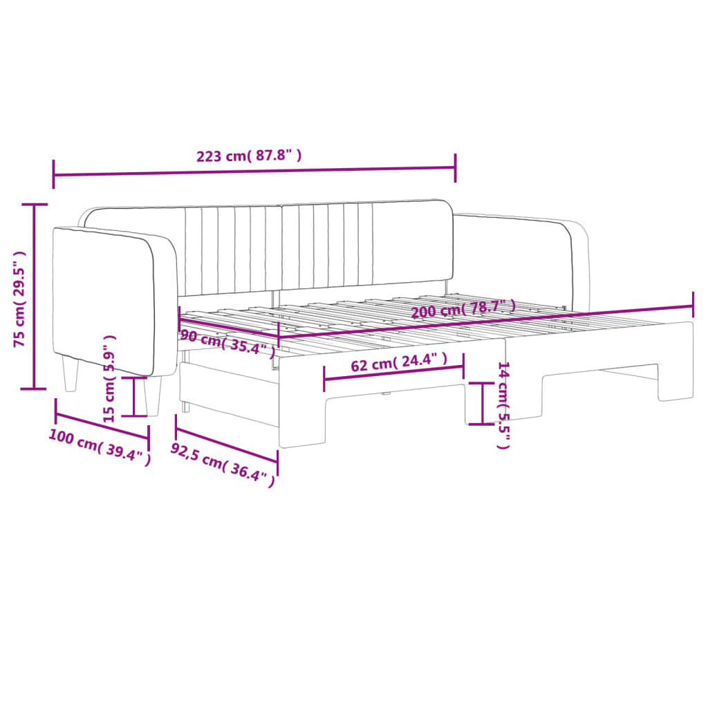 Tagesbett Ausziehbar Schwarz 90x200 cm Samt