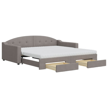 Tagesbett Ausziehbar mit Schubladen Taupe 100x200 cm Stoff