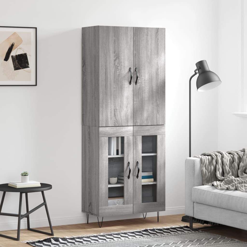 Highboard Grau Sonoma 69,5x34x180 cm Holzwerkstoff