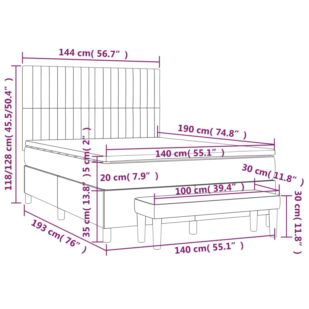 Boxspringbett mit Matratze Dunkelgrau 140x190 cm Stoff