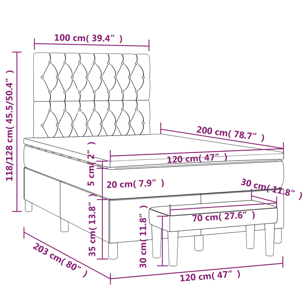 Boxspringbett mit Matratze Taupe 120x200 cm Stoff