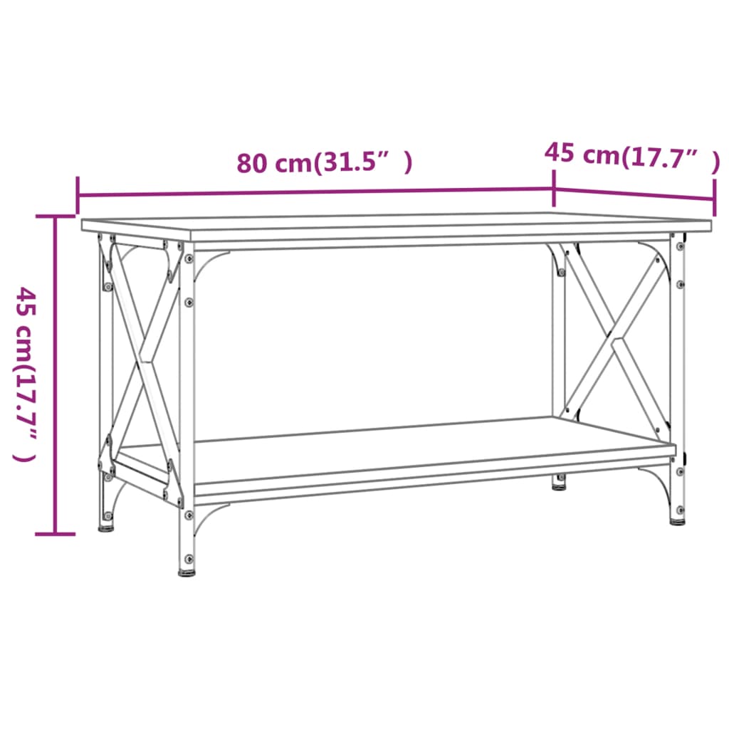 Couchtisch Grau Sonoma 80x45x45 cm Holzwerkstoff und Eisen