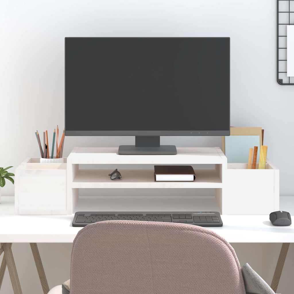 Monitorerhöhung 70 × 27,5 × 15 cm aus massivem Kiefernholz - Weiß