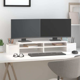Monitorerhöhung 100 × 27,5 × 15 cm aus massivem Kiefernholz - Weiß