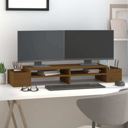Monitorerhöhung 100 × 27,5 × 15 cm aus massivem Kiefernholz - Honigbraun