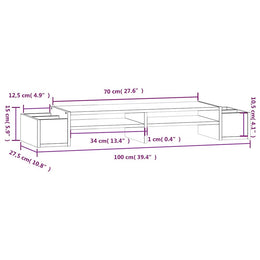 Monitorerhöhung 100 × 27,5 × 15 cm aus massivem Kiefernholz - Honigbraun