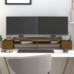 Monitorerhöhung 100 × 27,5 × 15 cm aus massivem Kiefernholz - Honigbraun