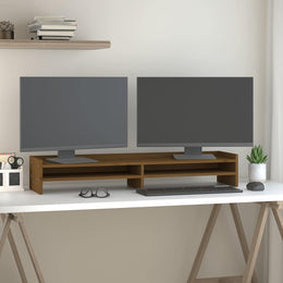 Monitorerhöhung 100 × 24 × 16 cm aus massivem Kiefernholz - Honigbraun
