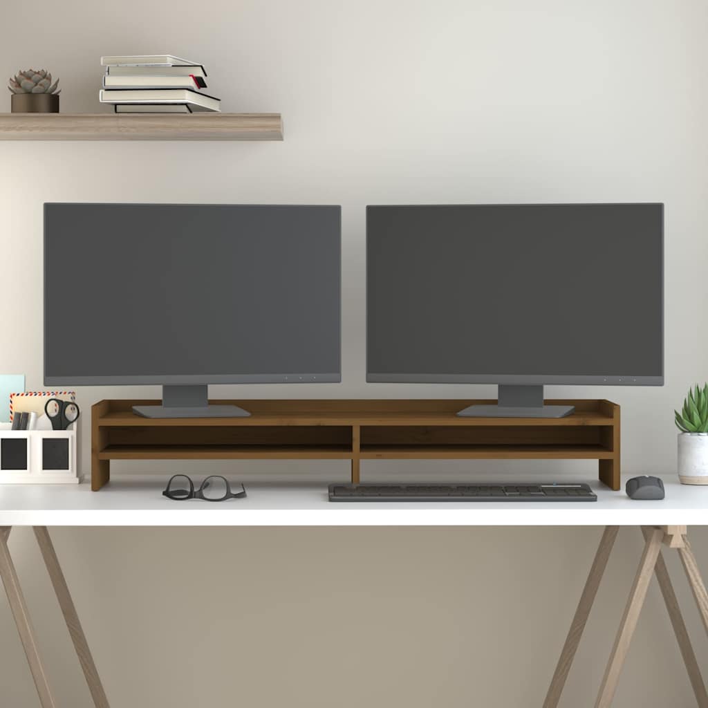 Monitorerhöhung 100 × 24 × 16 cm aus massivem Kiefernholz - Honigbraun