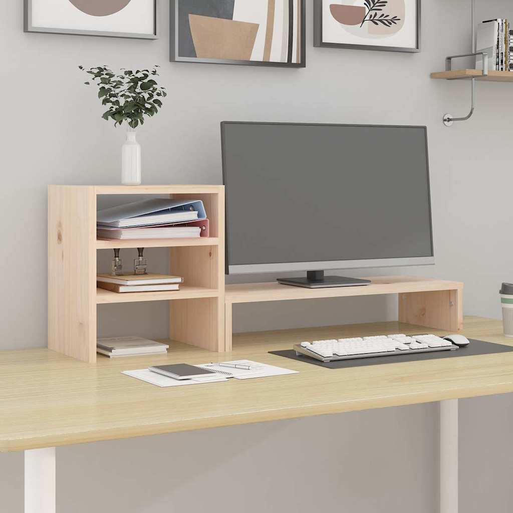 Monitorerhöhung 81 × 20 × 30 cm aus unbehandeltem massivem Kiefernholz
