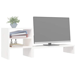 Monitorerhöhung 81 × 20 × 30 cm aus massivem Kiefernholz - Weiß