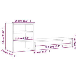 Monitorerhöhung 81 × 20 × 30 cm aus massivem Kiefernholz - Weiß