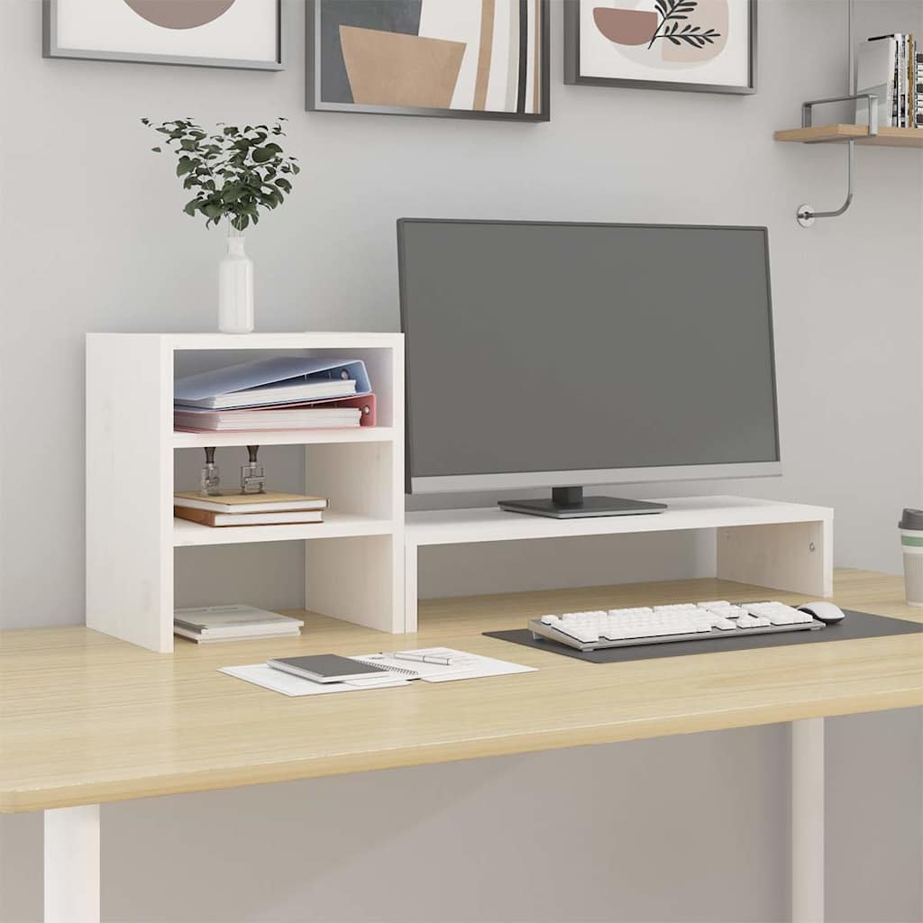Monitorerhöhung 81 × 20 × 30 cm aus massivem Kiefernholz - Weiß