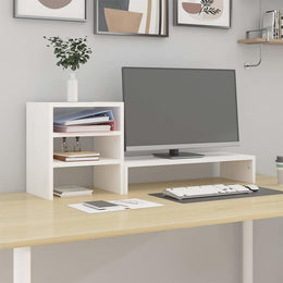 Monitorerhöhung 81 × 20 × 30 cm aus massivem Kiefernholz - Weiß