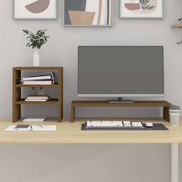 Monitorerhöhung 81 × 20 × 30 cm aus massivem Kiefernholz - Honigbraun