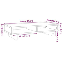 Monitorerhöhung 60 × 27 × 14 cm aus unbehandeltem massivem Kiefernholz