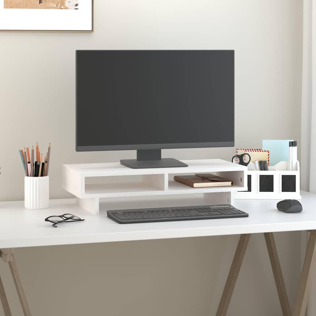 Monitorerhöhung 60 × 27 × 14 cm aus massivem Kiefernholz - Weiß