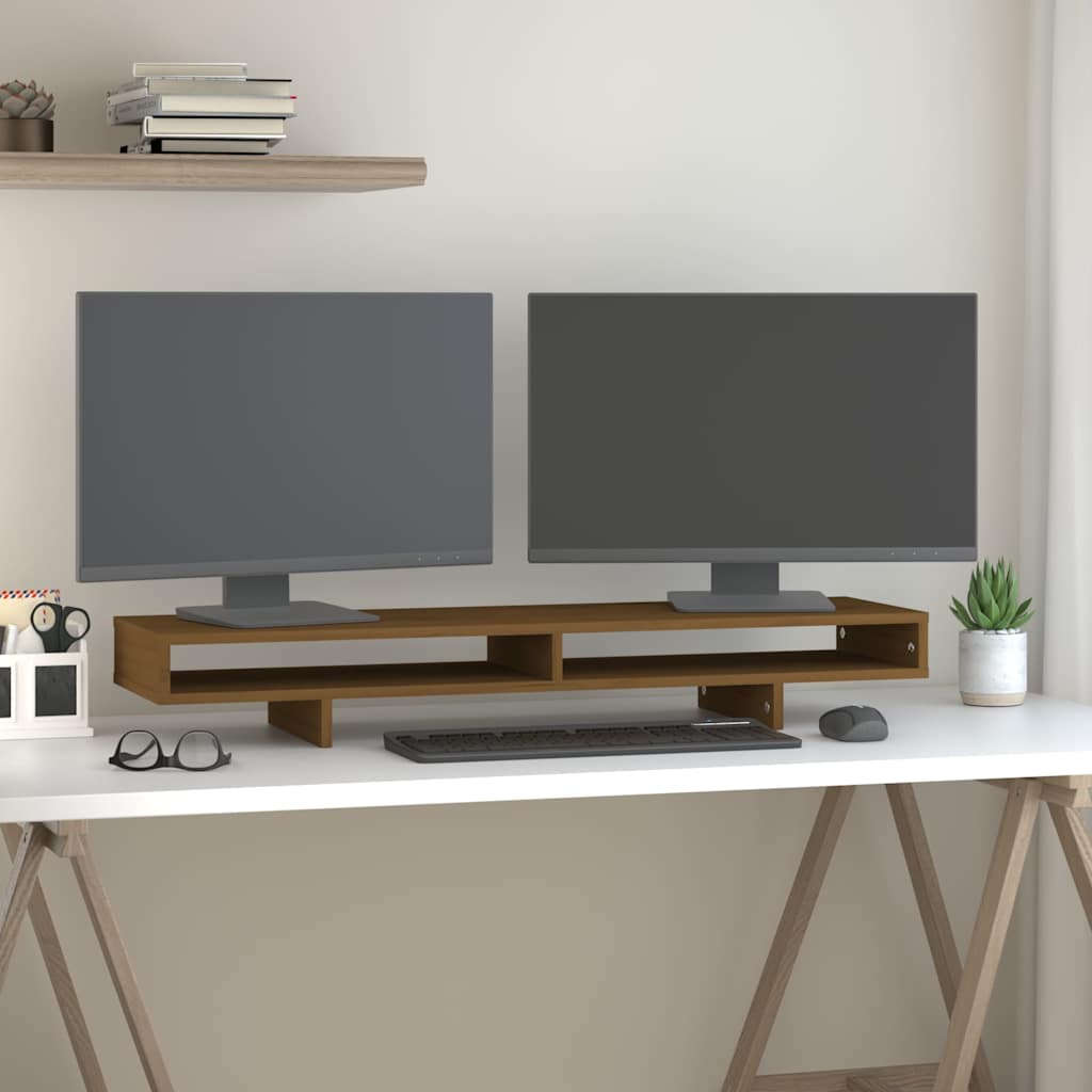 Monitorerhöhung 100 × 27 × 14 cm aus massivem Kiefernholz - Honigbraun