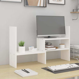 Monitorerhöhung (39-72) × 17 × 43 cm aus massivem Kiefernholz - Weiß