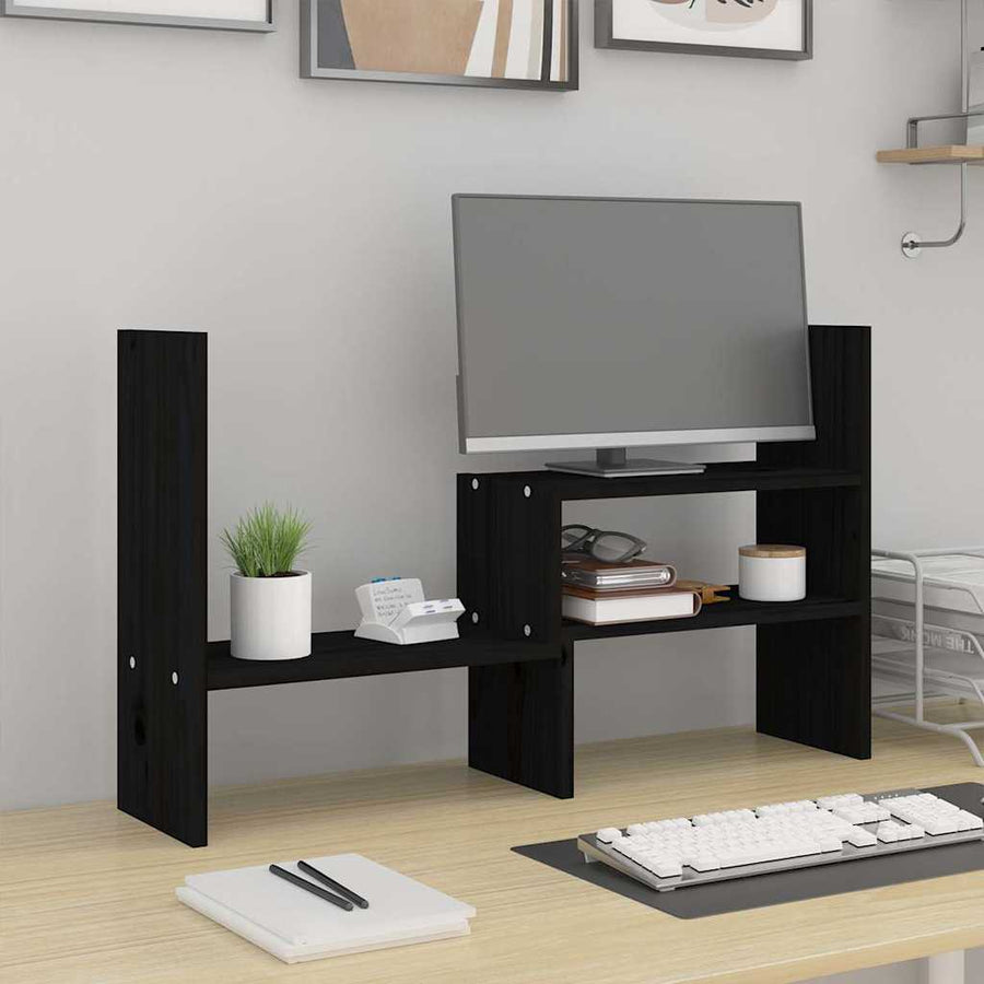Monitorerhöhung (39-72) × 17 × 43 cm aus massivem Kiefernholz - Schwarz