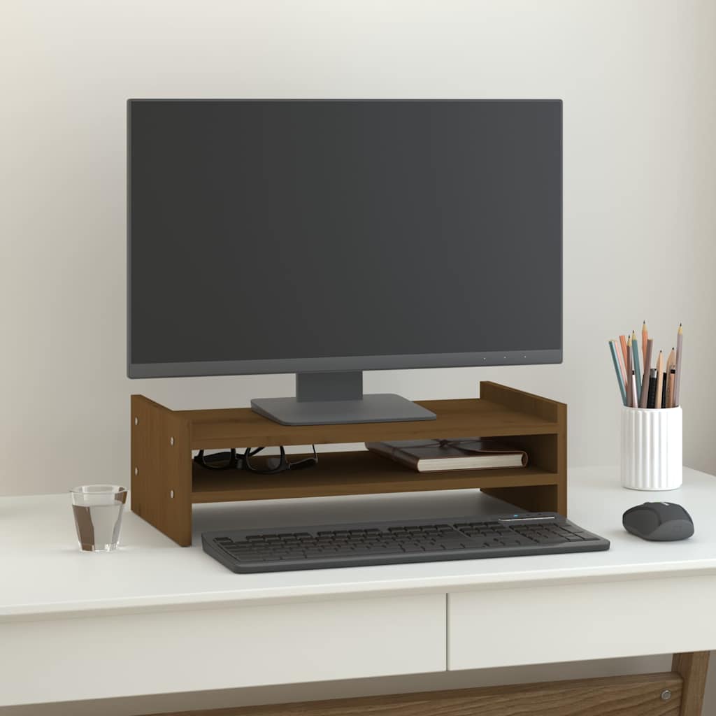 Monitorerhöhung 50 × 27 × 15 cm aus massivem Kiefernholz - Honigbraun
