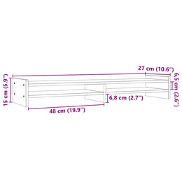 Monitorerhöhung 100 × 27 × 15 cm aus massivem Kiefernholz - Grau