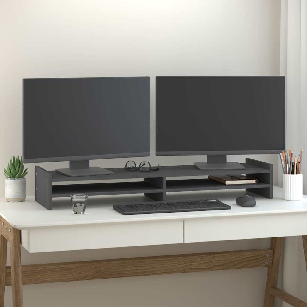 Monitorerhöhung 100 × 27 × 15 cm aus massivem Kiefernholz - Grau