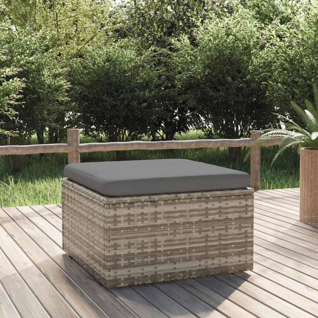 Gartenhocker mit Kissen Grau 55x55x30 cm Poly Rattan