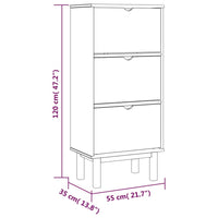 Schuhschrank OTTA mit 3 Schubladen Braun&Weiß Massivholz Kiefer