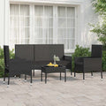 4-tlg. Garten-Lounge-Set mit Kissen Schwarz Poly Rattan