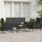 4-tlg. Garten-Lounge-Set mit Kissen Schwarz Poly Rattan