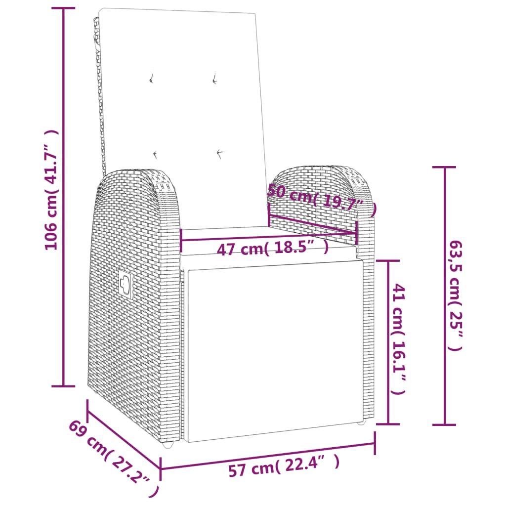 Garten-Liegestühle mit Kissen 2 Stk. Grau Poly Rattan