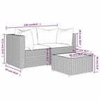 3-tlg. Garten-Lounge-Set mit Kissen Braun Poly Rattan