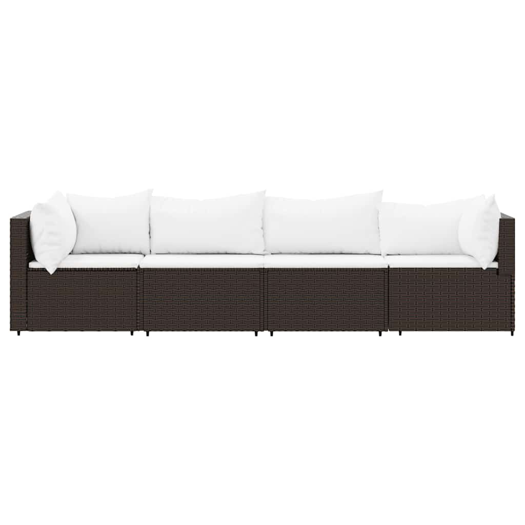 4-tlg. Garten-Lounge-Set mit Kissen Braun Poly Rattan