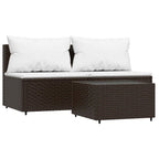 3-tlg. Garten-Lounge-Set mit Kissen Braun Poly Rattan
