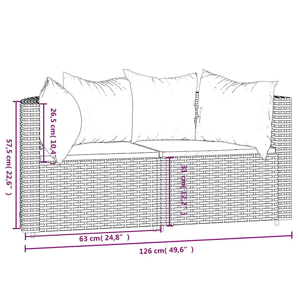 Garten-Ecksofas mit Kissen 2 Stk. Braun Poly Rattan