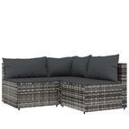 4-tlg. Garten-Lounge-Set mit Kissen Grau Poly Rattan
