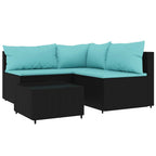 4-tlg. Garten-Lounge-Set mit Kissen Schwarz Poly Rattan