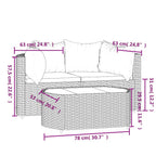 3-tlg. Garten-Lounge-Set mit Kissen Braun Poly Rattan