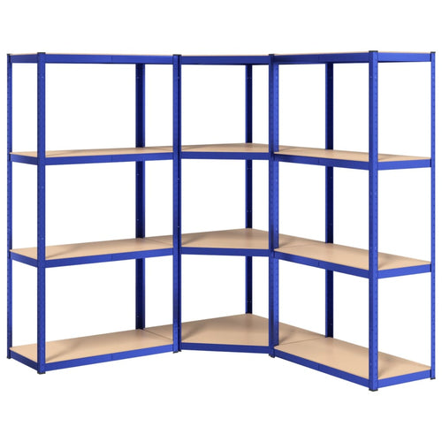 Regale mit 4 Böden 3 Stk. Blau Stahl & Holzwerkstoff