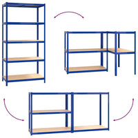 Regale mit 5 Böden 3 Stk. Blau Stahl & Holzwerkstoff