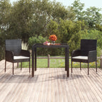 Gartentisch mit Glasplatte Schwarz 90x90x75 cm Poly Rattan