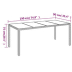 Gartentisch mit Glasplatte Grau 190x90x75 cm Poly Rattan
