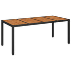 Gartentisch mit Holzplatte Schwarz 190x90x75 cm Poly Rattan
